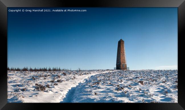 Captain Cook's Monument Yorkshire Moors in snow Framed Print by Greg Marshall