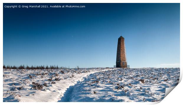 Captain Cook's Monument Yorkshire Moors in snow Print by Greg Marshall