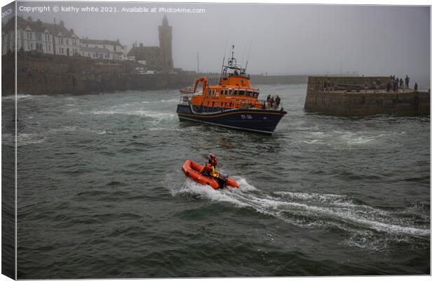 RNLI Porthleven lifeboat day Canvas Print by kathy white