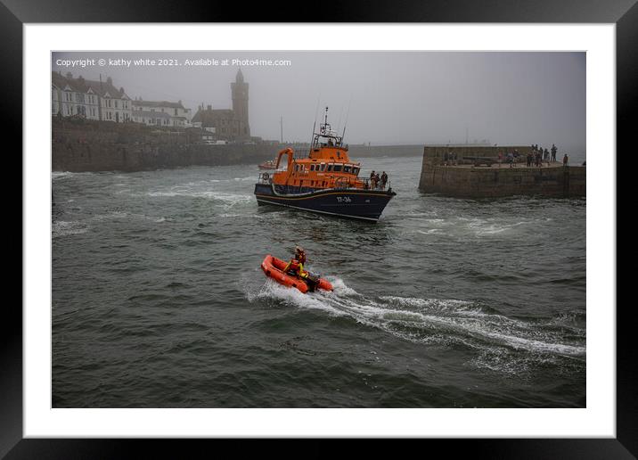 RNLI Porthleven lifeboat day Framed Mounted Print by kathy white