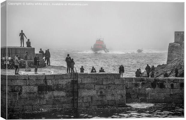Porthleven Cornwall lifeboat Canvas Print by kathy white