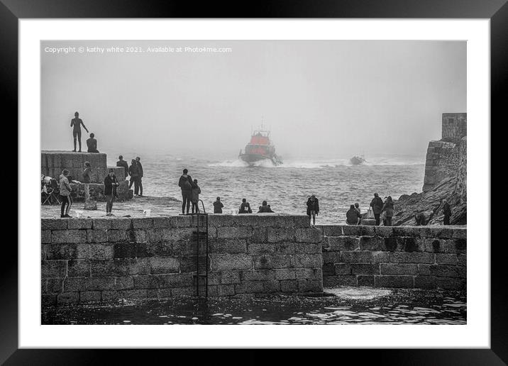 Porthleven Cornwall lifeboat Framed Mounted Print by kathy white