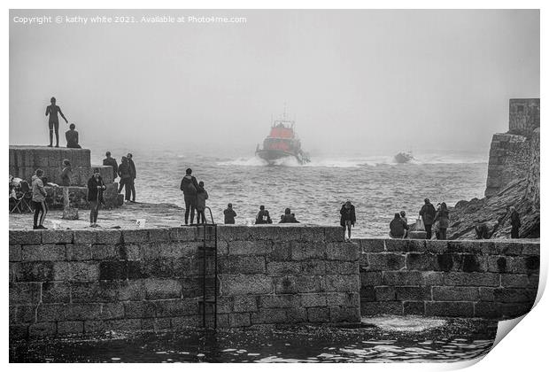 Porthleven Cornwall lifeboat Print by kathy white