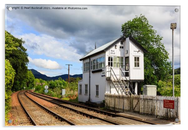 Traditional Railway Signal Box Blair Atholl Acrylic by Pearl Bucknall