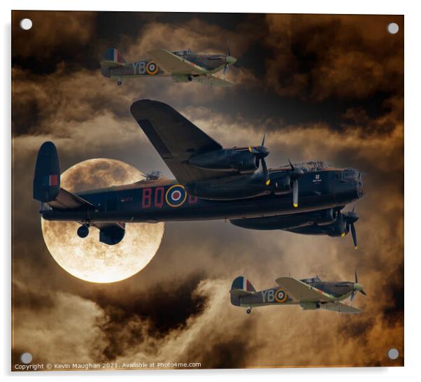 Lancaster Bomber  In The Nights Sky (Digital Art) Acrylic by Kevin Maughan