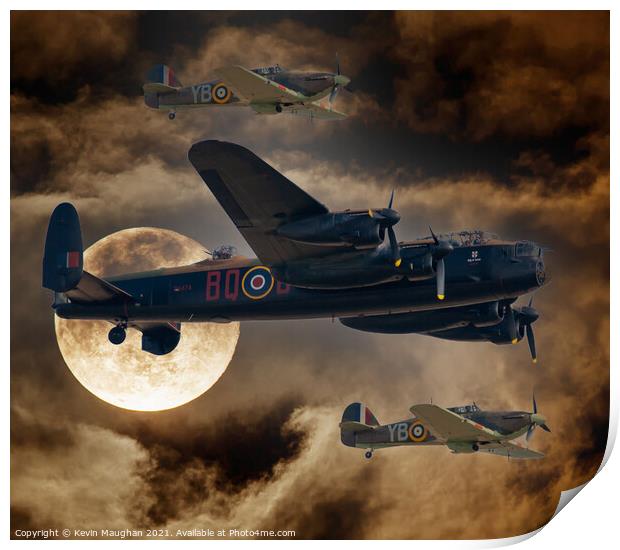 Lancaster Bomber  In The Nights Sky (Digital Art) Print by Kevin Maughan