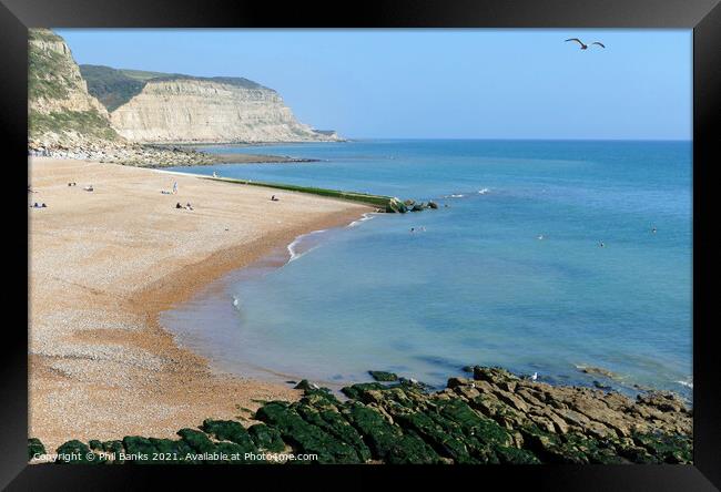 Sunny Hastings Beach Framed Print by Phil Banks