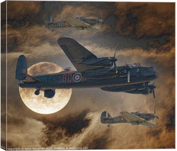 Lancaster Bomber In The Nights Sky (Sketch) Canvas Print by Kevin Maughan