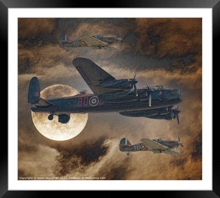 Lancaster Bomber In The Nights Sky (Sketch) Framed Mounted Print by Kevin Maughan