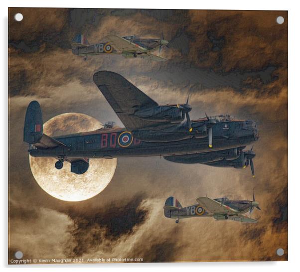 Lancaster Bomber In The Nights Sky (Sketch) Acrylic by Kevin Maughan