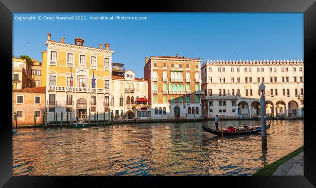 Gondolier Grand Canal Venice Italy Framed Print by Greg Marshall