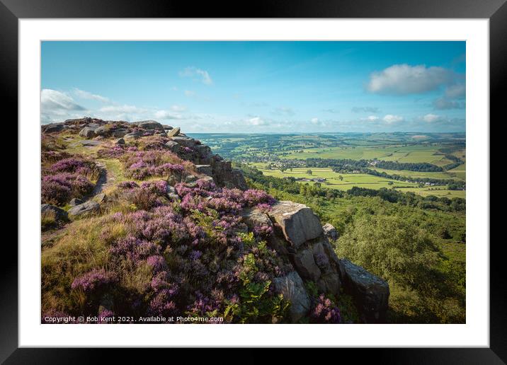 Baslow Edge in Heather Framed Mounted Print by Bob Kent
