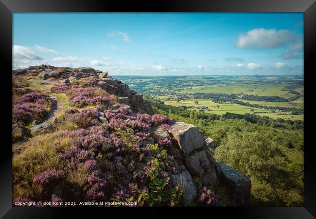 Baslow Edge in Heather Framed Print by Bob Kent