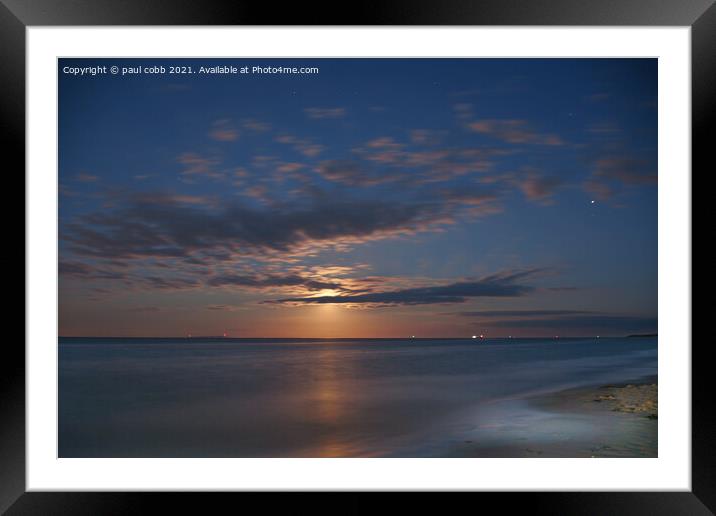 Rising Moon over Serene Beach Framed Mounted Print by paul cobb