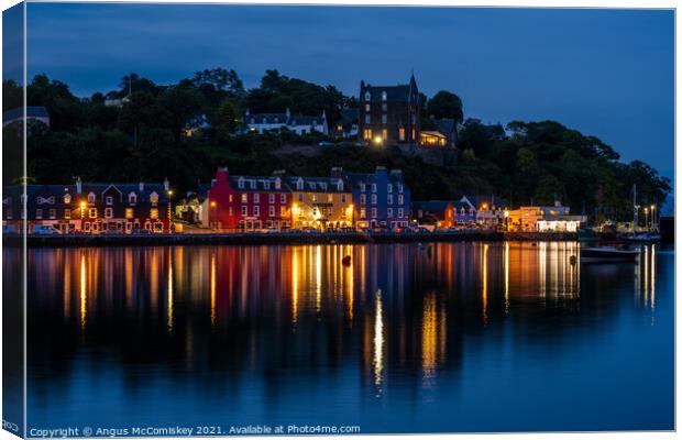 Tobermory waterfront by night Canvas Print by Angus McComiskey