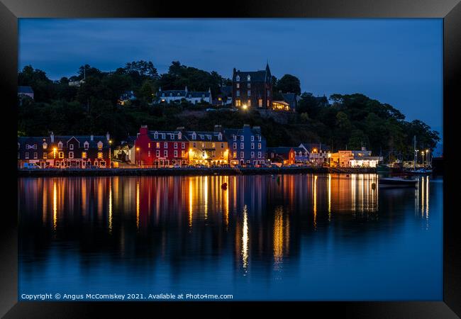 Tobermory waterfront by night Framed Print by Angus McComiskey
