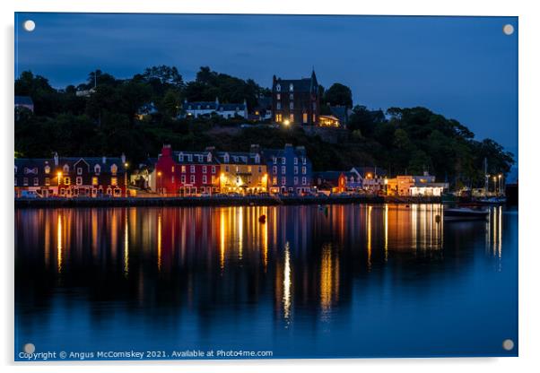 Tobermory waterfront by night Acrylic by Angus McComiskey