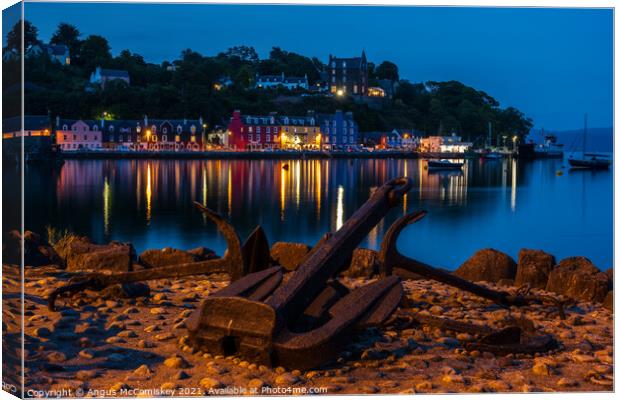 Anchor on quayside at Tobermory by night Canvas Print by Angus McComiskey