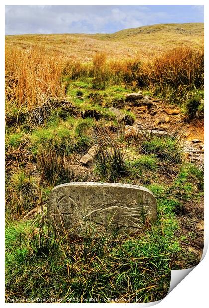 Pendle Hill Way Marker Stone  Print by Diana Mower