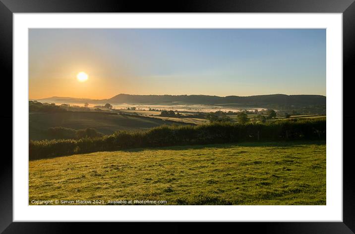 South Shropshire Autumn Sunrise with valley mist Framed Mounted Print by Simon Marlow