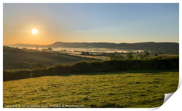South Shropshire Autumn Sunrise with valley mist Print by Simon Marlow