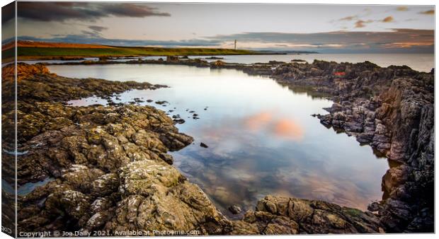 Scurdi Ness Lighthouse at Sunrise from Usan  Canvas Print by Joe Dailly