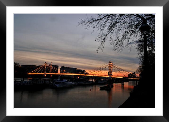 Sunset over Albert Bridge and the River Thames in Chelsea and Ba Framed Mounted Print by Andy Evans Photos