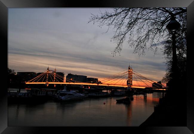 Sunset over Albert Bridge and the River Thames in Chelsea and Ba Framed Print by Andy Evans Photos