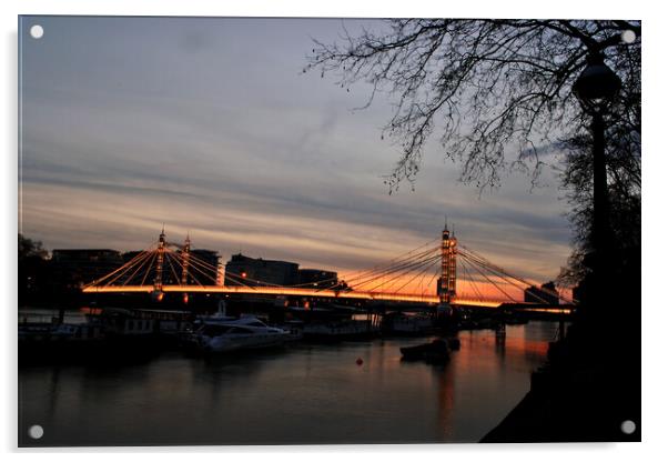 Sunset over Albert Bridge and the River Thames in Chelsea and Ba Acrylic by Andy Evans Photos
