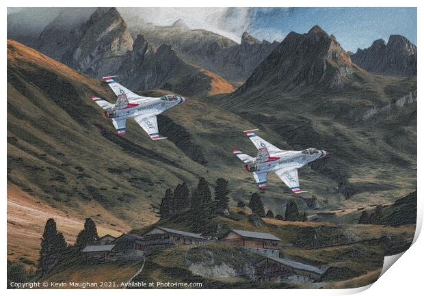 USAF Low Level Valley Flying (Sketch Digital Image) Print by Kevin Maughan