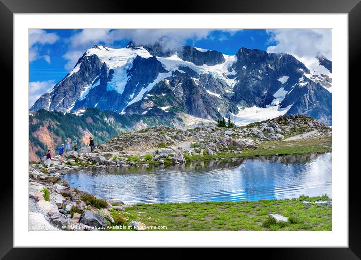 Hikers Mount Shuksan Pool Artist Point Washington State  Framed Mounted Print by William Perry
