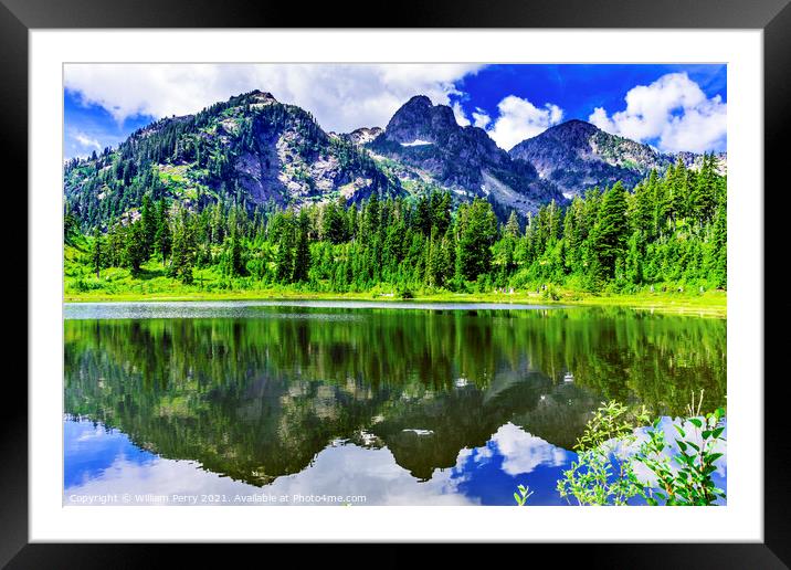 Picture Lake Evergreens Washington USA Framed Mounted Print by William Perry