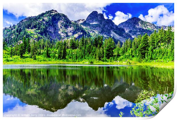 Picture Lake Evergreens Washington USA Print by William Perry
