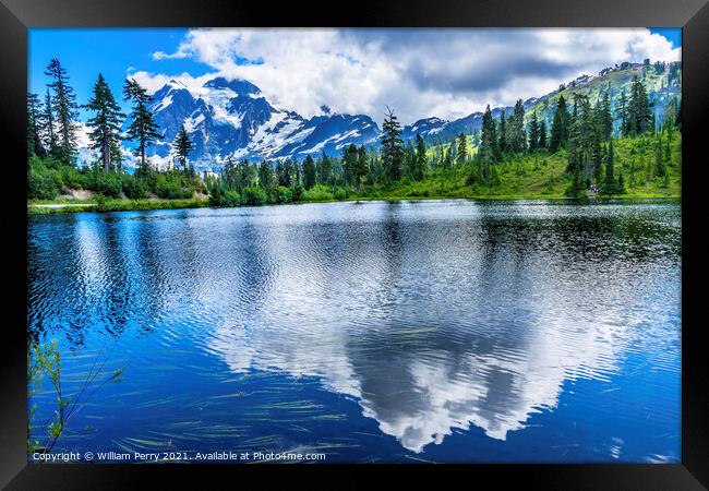Picture Lake Evergreens Clouds Reflection Mount Shuksan Washingt Framed Print by William Perry