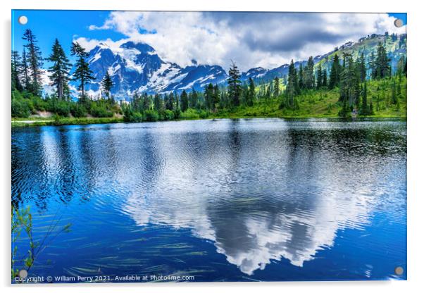 Picture Lake Evergreens Clouds Reflection Mount Shuksan Washingt Acrylic by William Perry