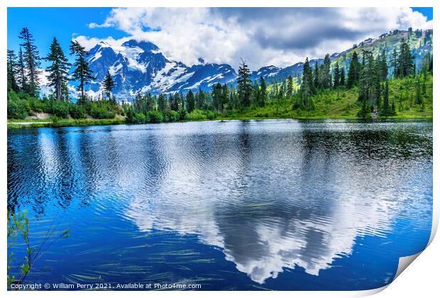 Picture Lake Evergreens Clouds Reflection Mount Shuksan Washingt Print by William Perry