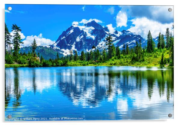 Picture Lake Evergreens Mount Shuksan Washington USA Acrylic by William Perry