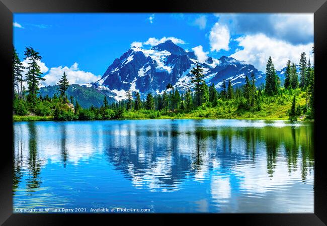 Picture Lake Evergreens Mount Shuksan Washington USA Framed Print by William Perry