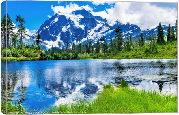 Picture Lake Evergreens Mount Shuksan Washington USA Canvas Print by William Perry