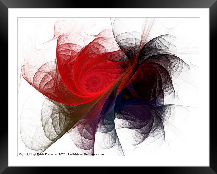 Red Spiral Fusion Fractal Art Framed Mounted Print by Maria Forrester
