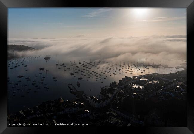 Falmouth Harbour in the mist Framed Print by Tim Woolcock
