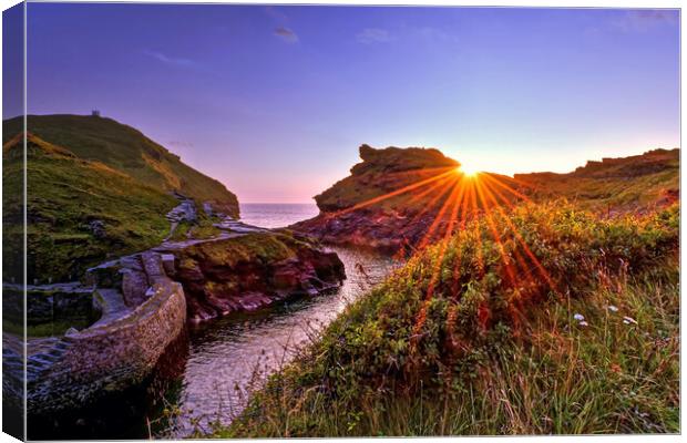 Boscastle Harbour Sunset Cornwall Canvas Print by austin APPLEBY
