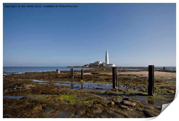 St Mary's Island at low tide Print by Jim Jones