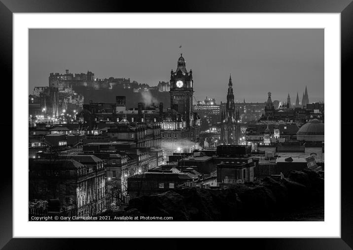 Edinburgh Roof Tops at Night Framed Mounted Print by Gary Clarricoates