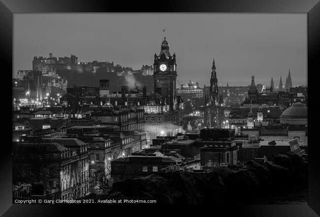 Edinburgh Roof Tops at Night Framed Print by Gary Clarricoates
