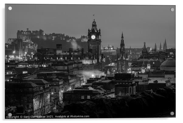 Edinburgh Roof Tops at Night Acrylic by Gary Clarricoates