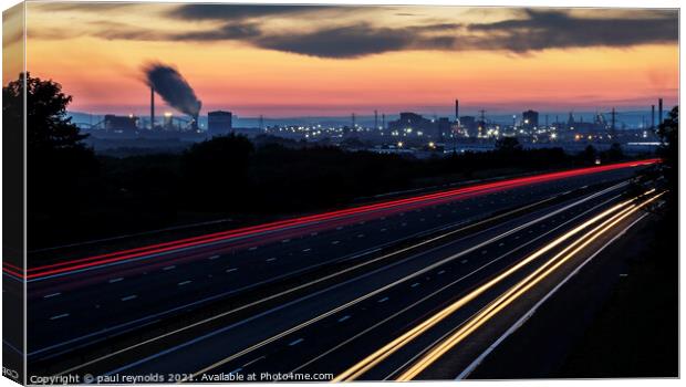 Sunset over steelworks Canvas Print by paul reynolds