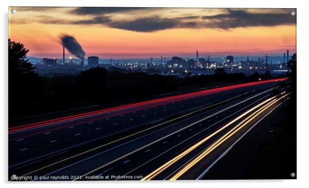 Sunset over steelworks Acrylic by paul reynolds