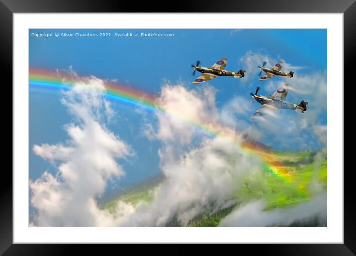 Somewhere Over The Rainbow Spitfires Fly Framed Mounted Print by Alison Chambers