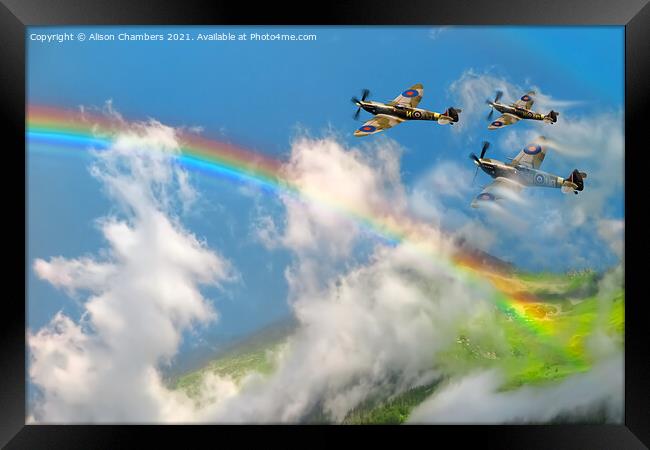Somewhere Over The Rainbow Spitfires Fly Framed Print by Alison Chambers